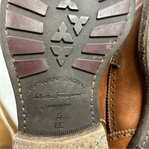 SALVATORE FERRAGAMO‎ Leather Wingtip Lace Up Oxford Brogue Men's Size 5 Brown - Picture 4 of 7